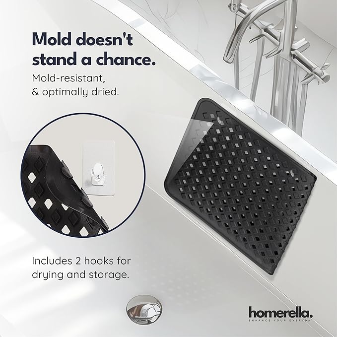 Bathtub Mat Non Slip 35x16 - homerella® Bath Mat Incl. Hooks for Drying, Extra Long, 100% BPA Free, Shower Mat Non Slip Anti Mold, Machine Washable, Shower Mats for Inside Shower Mildew Resistant
