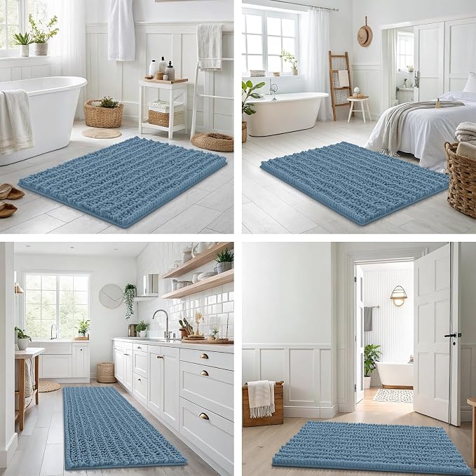 Smiry Bathroom Rugs Mat 48x32, Extra Soft Absorbent Chenille Bath Rugs, Non Slip Rubber Backing Machine Washable Quick Dry Bath Mats for Bathroom Floor, Tub, Shower, Home Accessories, Grayish Blue