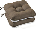 BETU Chair Cushions for Dining Chairs Set of 2,3.5" Thick Kitchen Table Chair Pads with Ties,Non Slip Backing and Covers, Seat Cushion for Dining Room,Bar,Patio Chairs,15.5"X15.5"X3.5",Brown