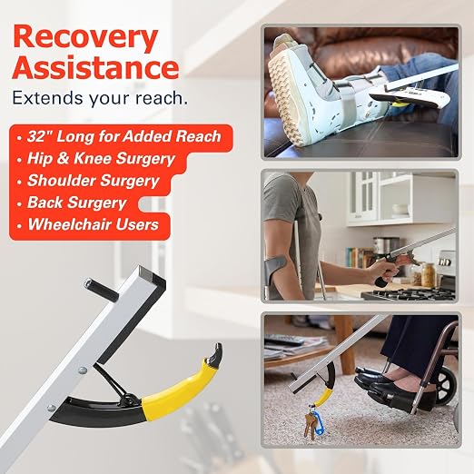 Sammons Preston Reacher, 32" Lightweight Grabber Reacher Tool with Magnetic Tip, Ergonomic Grip & Claw Jaw, Portable Reaching Aid for Seniors, Daily Living & Home Use, Standard Silver