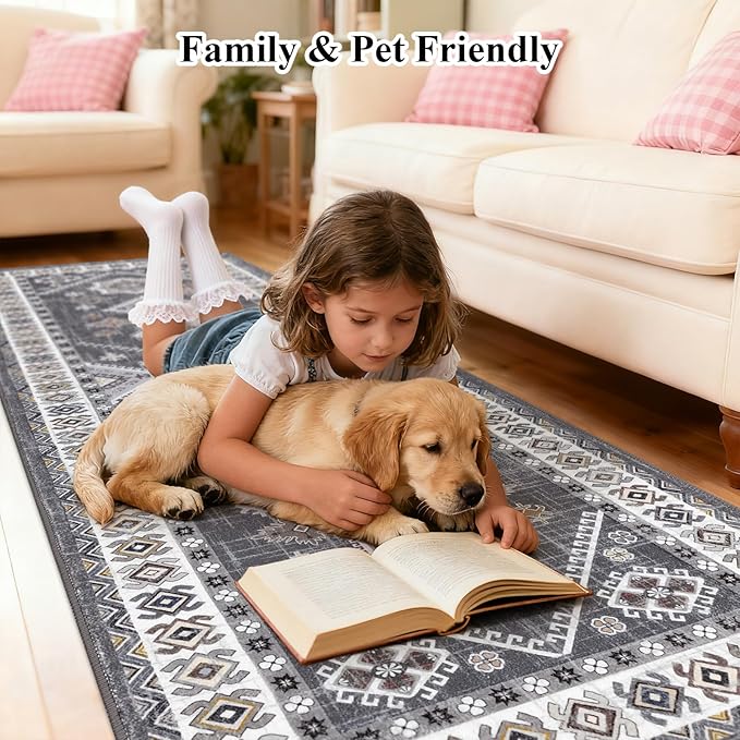 HEBE Washable Kitchen Rugs Runner 24"x60", Non Slip Hallway Runner Rug, Low Pile Entryway Rug Laundry Room Mat Kitchen Carpet Runners for Hallways, Bathroom, Laundry, Bedside Rug