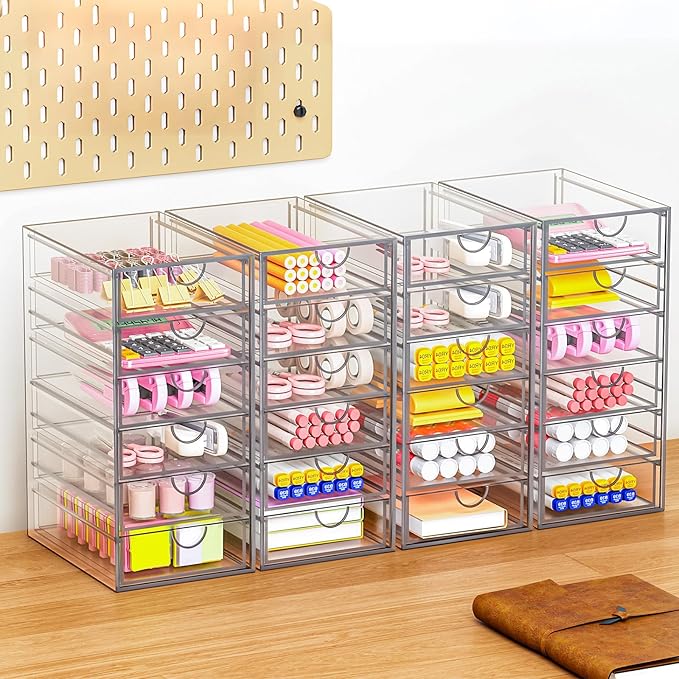 YFXCVSL Acrylic Makeup Organizer with 19 Drawers, 4 Pack Clear Storage Drawers, Bathroom Makeup Organizer for Palettes, Cosmetic, and Beauty Supplies,Ideal for Vanity, Cabinet,Desk Organization