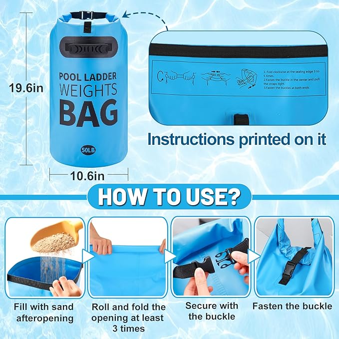 Heavy Duty Pool Ladder Weights - 50lbs Sand Fillable Universal Sand Bags Step Anchors, 500D PVC Waterproof Tear-Resistance Foldable Sandbags for Above Ground Swimming Pools Stair Entry Systems, 1 Pack
