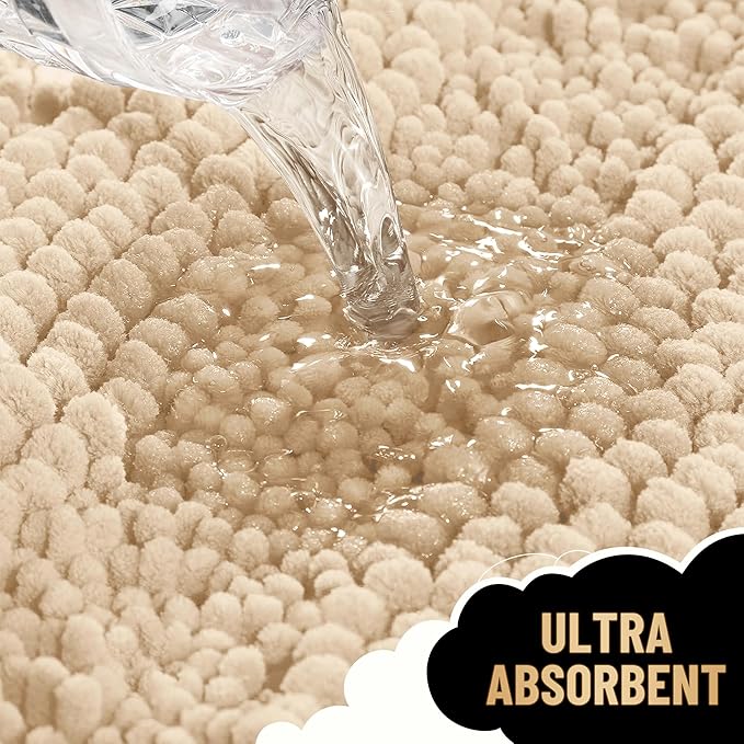 OLANLY Thick Large Bathroom Rugs 44x32, Extra Soft Absorbent Chenille Striped Bath Rugs, Rubber Backing, Machine Wash Dry, Bath Mats for Bathroom Floor, Tub and Shower, Home Decor Accessories, Beige