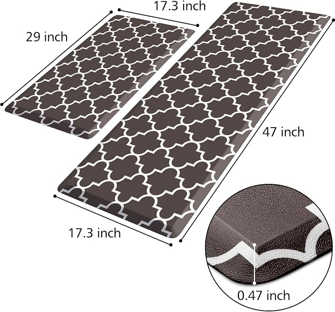 KMAT Kitchen Mat [2 PCS] 0.47inch Cushioned Anti-Fatigue Kitchen Rug, Waterproof Non-Skid Kitchen Mats and Rugs Heavy Duty PVC Ergonomic Comfort Standing Mat for Kitchen, Floor Home, Chocolate