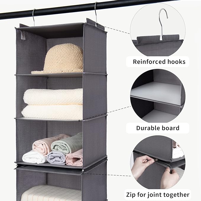GRANNY SAYS 6-Shelf Hanging Organizer for Closet, Separable to 2 Pack 3-Shelf Hanging Shelves, Hanging Organizer for Bedroom, Ash Gray