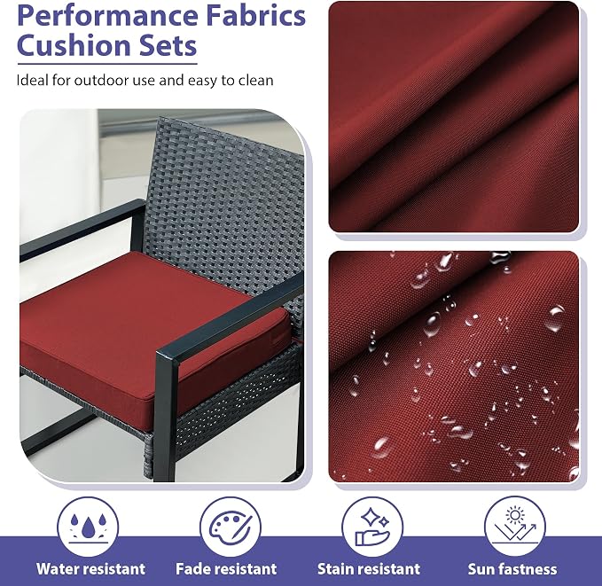 IPYNBAP Outdoor Chair Cushions Set of 4 -Waterproof Outdoor Seat Cushions for Patio Furniture, Patio Chair Cushion with Handle and Ties, Out Door Chair Pads,18.5x16x3-Square, Burgundy