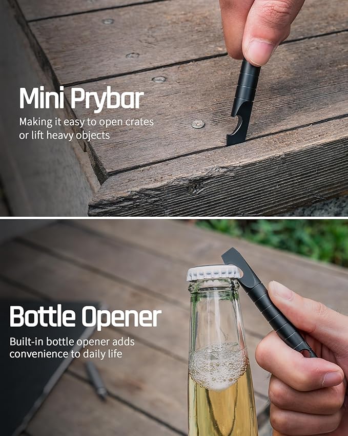 TISUR Keychain Pry Bar, Titanium Mini EDC Prybar Multitool with Bottle Opener, Pocket Small Keychain Tools for Every Day Carry(Black-Mini)