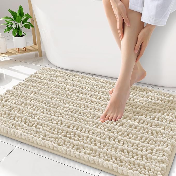 Smiry Bathroom Rugs Mat 34x21, Extra Soft Absorbent Chenille Bath Rugs, Non Slip Rubber Backing Machine Washable Quick Dry Bath Mats for Bathroom Floor, Tub, Shower, Home Decor Accessories, Sand