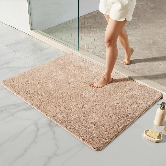 TYUU Large Bathroom Rugs, Ultra Soft Super Absorbent Bath Rugs Non Slip Washable Quick Dry Bath Mat with Rubber Backing for Bathroom Floor, Shower, or Sink, Beige 3' x 4'