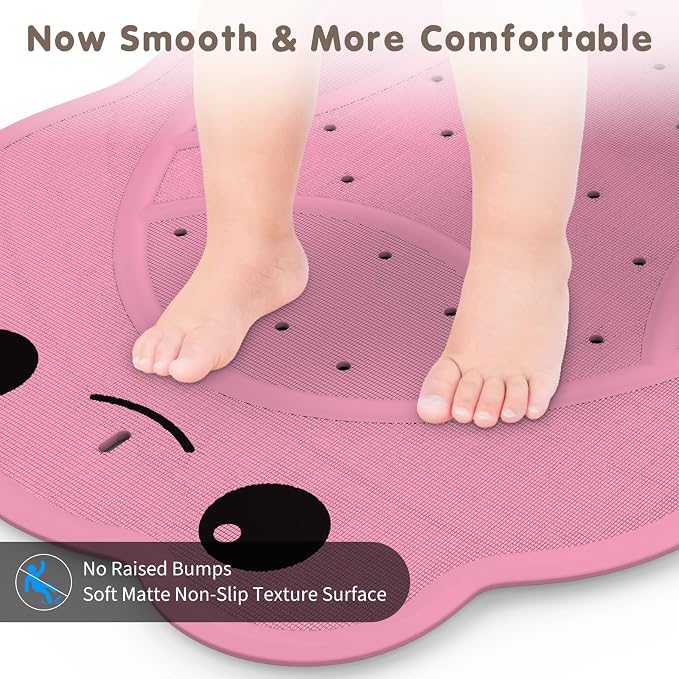 Bathtub Mat Non Slip, Shower Mat for Kids with Natural Rubber no Plastic Smells, Baby Bath Mat for Tub Non Slip with Strong Suction Cups, 30"x18", PVC-Free, Safe Comfortable Fun for Kids, Pink