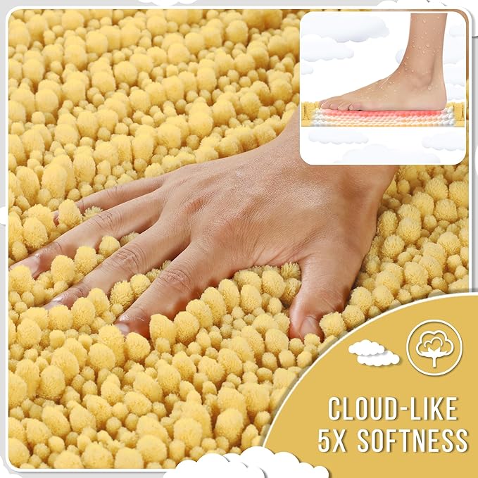 Yimobra Large Bathroom Rugs Non Slip Washable 36x24 Inch - Ultra Soft Absorbent Chenille Bath Mat, Quick Dry Shaggy Floor Carpet for Tub Shower, Yellow Home Decor Accessories