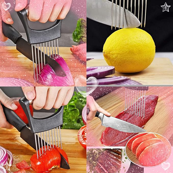 Cooswai Stainless Onion-Holder Slicing-Kitchen Assistant-Vegetable - Upgrade Chopper Slicings Tool, Food Slicing Assistant 1PC
