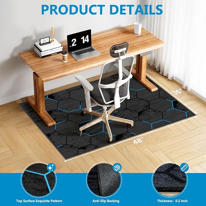 Office Chair Mat for Hardwood Floor & Tile Floor,36"X 48" Heavy Duty Desk Chair Mat for Hard Floors, Under Desk Rug for Rolling Computer Chair,Anti Slip,Low Pile Carpet Floor-Esports Black