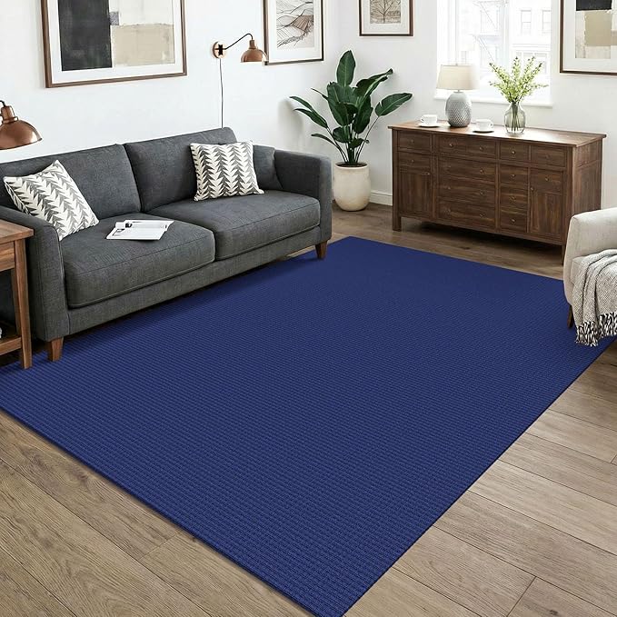 KOZYFLY Washable 5x7 Living Room Rug, Non Slip Woven Area Rugs, Braided Floor Carpet for Entryway, Kitchen, Bedroom, Dining Room, Office, Cotton Rug Indoor Decor, Royal Blue/Navy