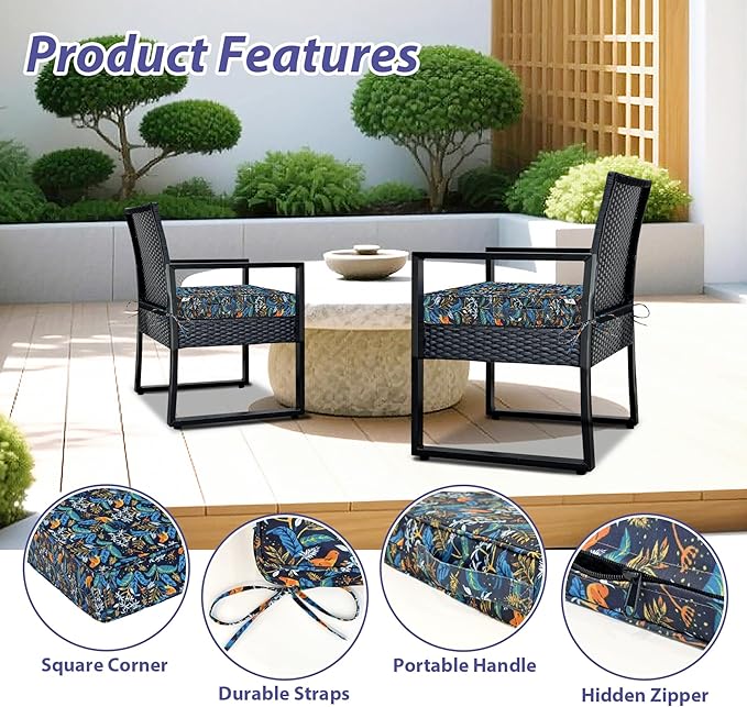 IPYNBAP Outdoor Chair Cushions Set of 4 -Waterproof Outdoor Seat Cushions for Patio Furniture, Patio Chair Cushion with Handle and Ties, Out Door Chair Pads,18.5x16x3-Square, Black Nightingale