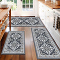 Kitchen Rugs Set of 3, Non-Slip & Washable Floor Mats, Water-Absorbent Area Pad, Standing Desk Mat for Office, Home, Doorway, Laundry, Kitchen Accessories (Grey)