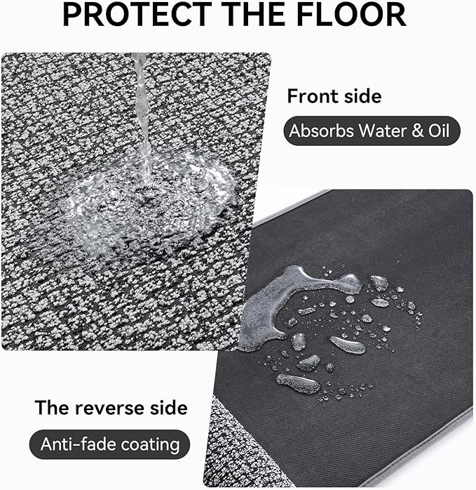 Kitchen Rugs and Mat Non Slip Washable, Super Absorbent Kitchen Mats for Floor, Rubber Backing Soft Braided Standing Kitchen Sink Mat Kitchen Runner, Front of Sink, Easy Clean, Grey 17"x30"