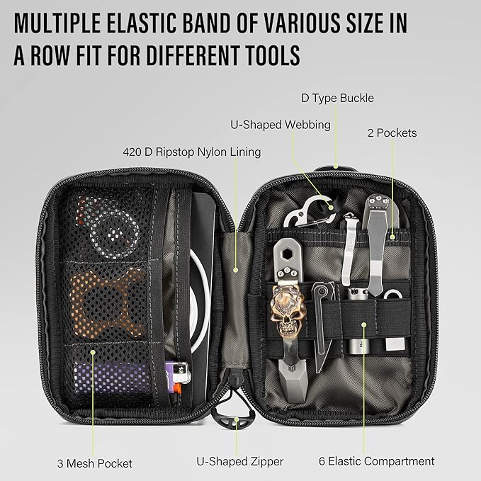 TACTICAL GEEK Block E2.0 EDC Compact Waist Pocket Pouch, Multi-Purpose Molle EDC Pouch Gadget Organizer, Multi-Purpose Molle Tool Pouch for Multitools, Nylon Daily Utility Tool Organizer Bag Black