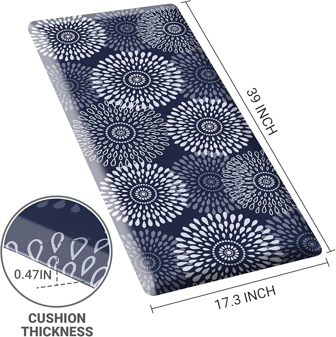 LuxStep Kitchen Mat Waterproof Kitchen Rugs for Floor Cushioned Anti-Fatigue Mat Non-Slip Standing Desk Mat Comfort Floor Mats for House Sink Office 17.3" x 39" Blue