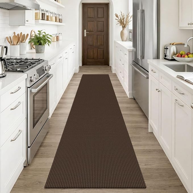 KOZYFLY Cotton Runners Rugs for Hallway 2x10, Washable Runner Rug, Woven Non Slip Kitchen Runner, Braided Entryway Rug, Floor Carpet for Entry, Aisle, Hall, Brown/Dark Brown
