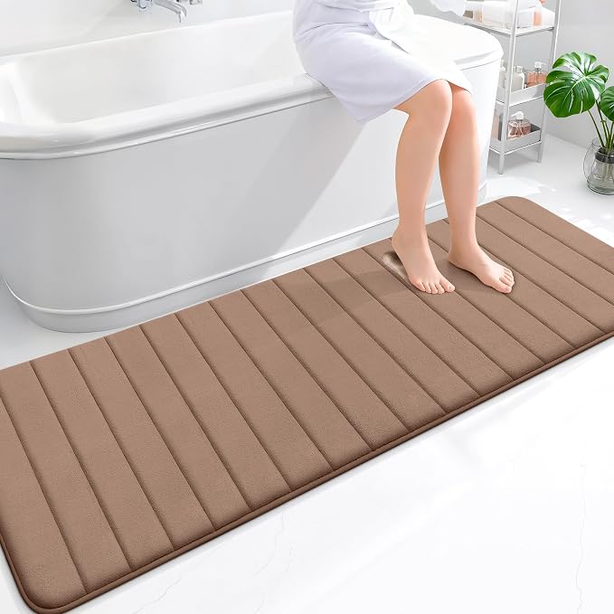 OLANLY Memory Foam Long Bathroom Rugs Runner 70x24, Super Soft Absorbent Bath Mat, Quick Dry, Machine Washable Shower Floor Rugs, Bathmat Carpet, Bathroom Home Decor Accessories, Mocha