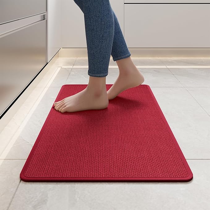 YDKGL Kitchen Mats for Floor, Super Absorbent Kitchen Rugs Non Slip Washable, Soft Imitation Linen Braided Kitchen Runner Rug, Standing Mat Sink Mat, Easy to Clean, Red 17x30