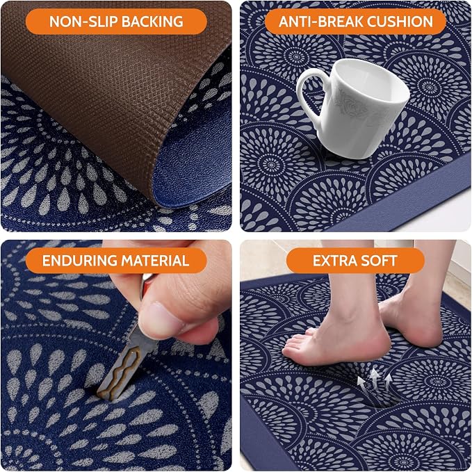 Mattitude Kitchen Mat, 17.3x60in Heavy Duty Ergonomic Comfort Foam Standing Desk Mat, Waterproof Non-Slip Standing Mats and Rugs for Kitchen, Office, Laundry, Blue