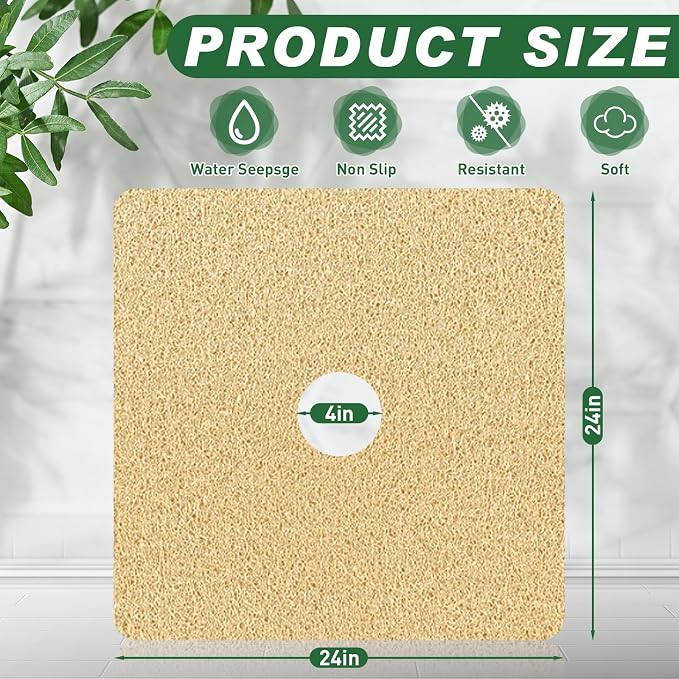 Shower Mat Non Slip,Soft Bath Mat with Drain,Quick Drying PVC Loofah Bathtub Mat for Bathroom,Without Suction Cups,24 x 24 Inch (Beige Yellow)