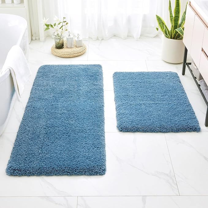 Disolla Blue Bathroom Rug 24x36 - Non-Slip Plush Thick Bath Mat, Highly Absorbent & Ultra Soft Fluffy Floor Mat, Machine Washable for Shower and Tub