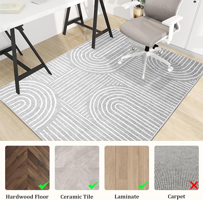 Office Chair Mat for Hardwood Floor, 48"x36" Easy Glide Computer Desk Mat Protector for Rolling Chair Under Desk Rug Nonslip Backing, Machine Wash (Modern)