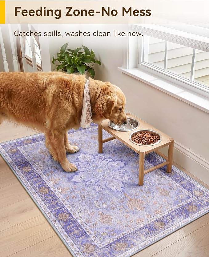 RELEANY Area Rugs Small 2'x3' Washable Non-Slip, Floral Vintage Distress Medallion Carpet for Kitchen Entryway Bathroom, Light Purple Brown