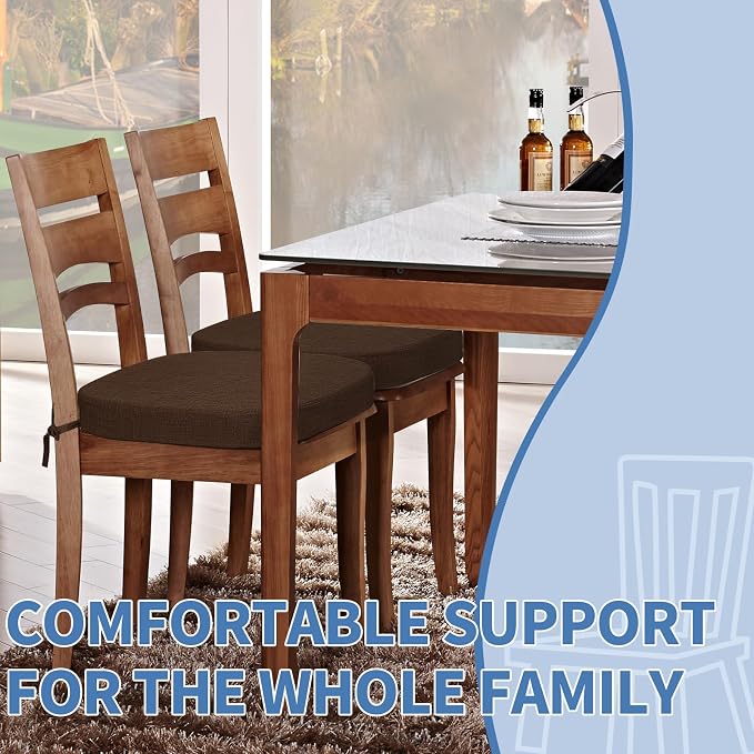 BUYUE Thickened 2.5" Dining Chair Cushions Set of 4, U-Shape High Density Foam Comfortable Chair Pads for Kitchen, Slip Resistant Indoor Seat Cushions (4 PCS, Chocolate)