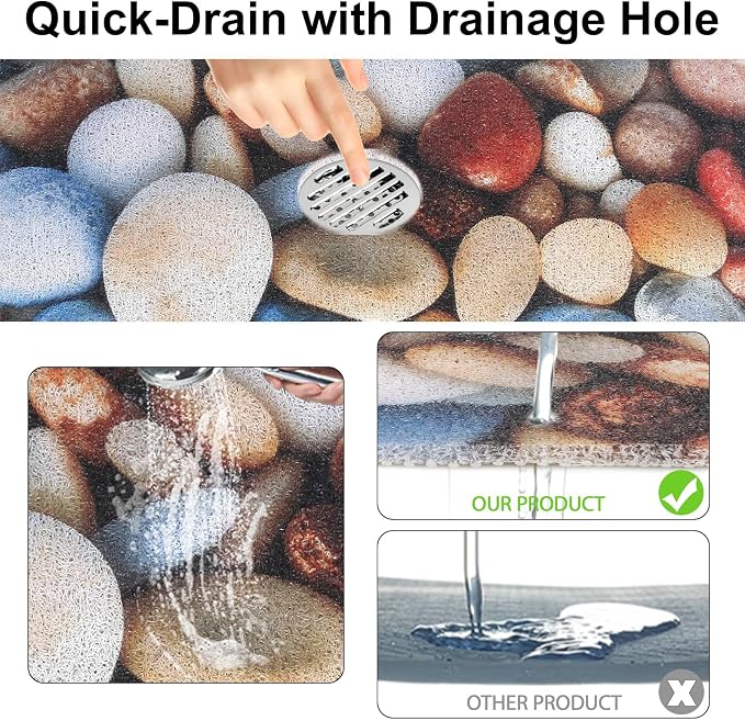 Square Shower Mat, Yonala 27 x 27 Inch Stylish Non Slip Shower Mats for Inside Shower with Central Drain Hole, Soft Trimmable PVC Loofah Anti Slip Shower Mat for Walk in Shower Stall, Quick Drying