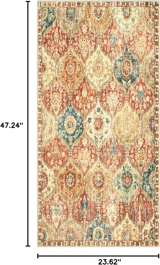 Lahome Kitchen Rugs Non Slip Washable Rugs for Entryway, 2x4 Rug Non-Slip Moroccan Trellis Ultra-Thin Indoor Door Mat Small Carpet for Bathroom Bedroom Entry Elise, Red/Orange