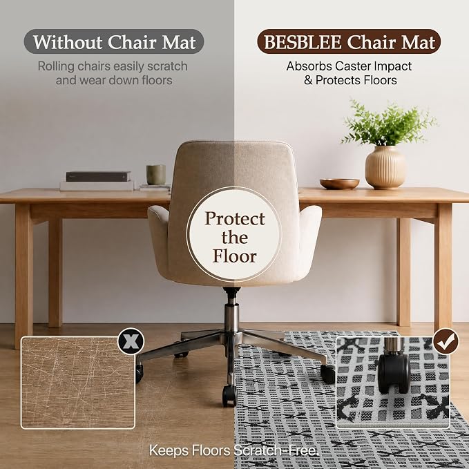 48"x60" Office Chair Mat for Hardwood Tile Floor, Under Desk Carpet Protector for Rolling Computer Chair Mat, Machine Washable Area Rug, Anti-Slip 1/5" Thick Low Pile Thin Floor Mat, Birch Grey