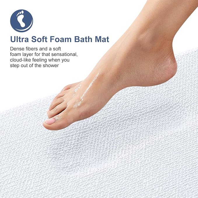 OLANLY Thick Memory Foam Bathroom Runner Rugs 59x24, Extra Soft Absorbent Long Bath Rug, Quick Dry Bath Mats, Non-Slip, Machine Washable Mat for Bathroom, Tub and Shower, Home Decor Accessories, White