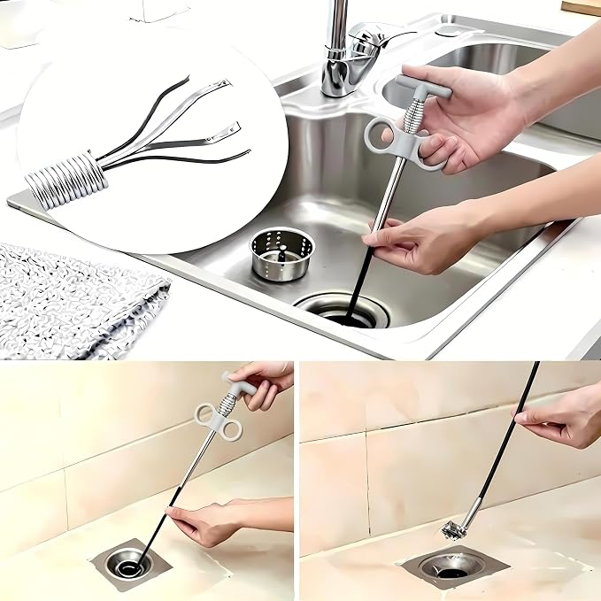 Drain Snake, Drain Clog Remover - Gutter Cleaning Tools Drain Cleaner for Toilet Sewer Shower Kitchen Bathroom Tub Clogged Drains Opener Cleaning Tool, Flexible Grabber Claw Pick Up Reacher (79 inch)