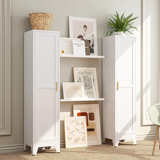 Bevivog Tall Bathroom Storage Cabinet, 67" Narrow Metal Storage Cabinets, Freestanding Tall Linen Cabinet, Slim Kitchen Pantry Cabinets with Shelves