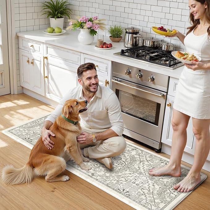 KIMODE Anti Fatigue Kitchen Mats, Light Grey Distressed Kitchen Runner Rugs, Padded Kitchen Mat for Floor, Comfort Standing Desk Mat, Cushioned Kitchen Mats for Floorfor Laundry Office Sink 24"x59"