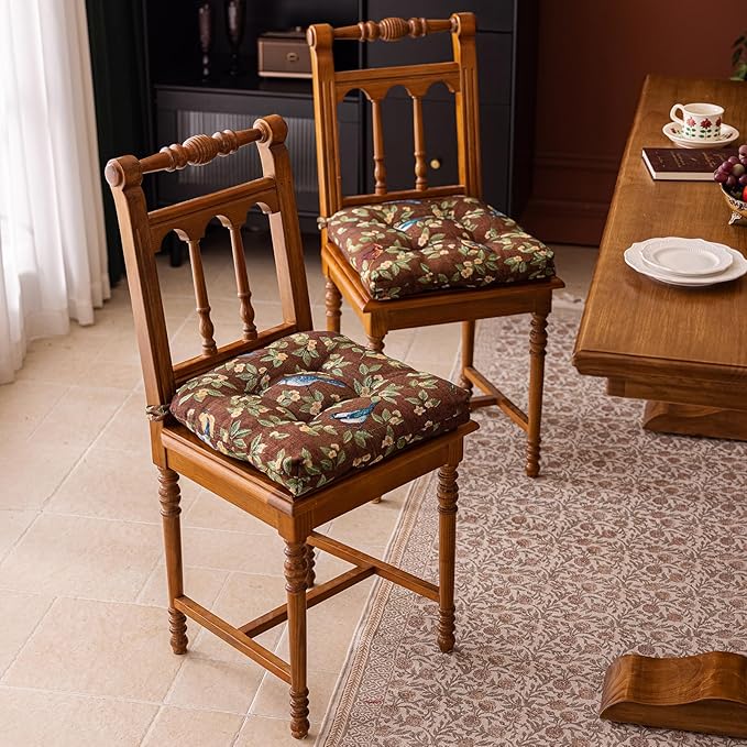 vctops Farmhouse Brid Print Chair Cushions with Ties U-Shaped Soft Comfortable Chair Pads Non Slip Seat Cushions for Indoor Dining Room and Kitchen Chairs (Coffee,18"x18")