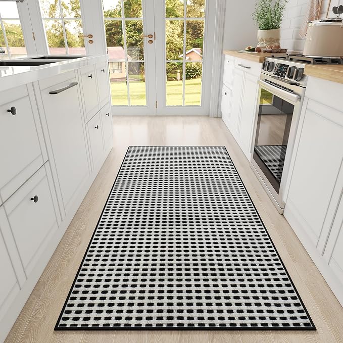 YDKGL Large Kitchen Runner Rugs Long Kitchen Mat Non Slip Washable, Super Absorbent Soft Chenille Braided Kitchen Mats for Floor, Rubber Backing Kitchen Sink Standing Mat, Easy Clean, Black 36"x71"