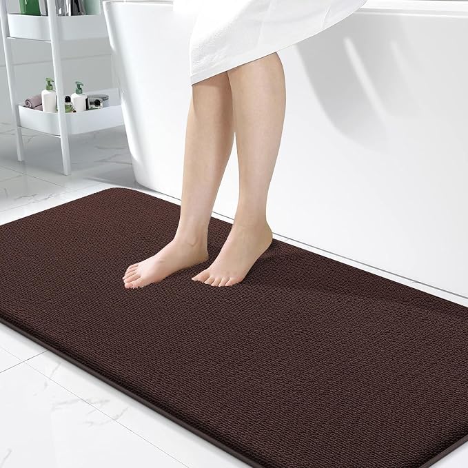 OLANLY Thick Memory Foam Large Bathroom Rugs 50x30, Extra Soft Absorbent Bath Rug, Quick Dry Bath Mats, Non-Slip, Machine Washable Carpet for Bathroom, Tub and Shower, Home Decor Accessories, Brown
