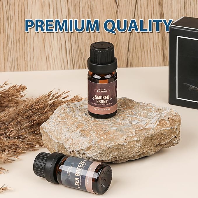 FUHITIM Fragrance Oil, Charming Men's Set Diffuser Oil for Home, Soap & Candle Making Scents, Aromatherapy Essential Oils -Sea Breeze, Fireside Vanilla, Cedar and More(6 * 10ML)