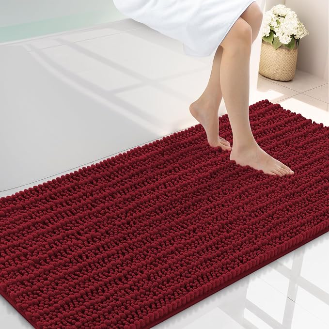 Smiry Bathroom Rugs Mat 47x24, Extra Soft Absorbent Chenille Bath Rugs, Non Slip Rubber Backing Machine Washable Quick Dry Bath Mats for Bathroom Floor, Tub, Shower, Home Decor Accessories, Red