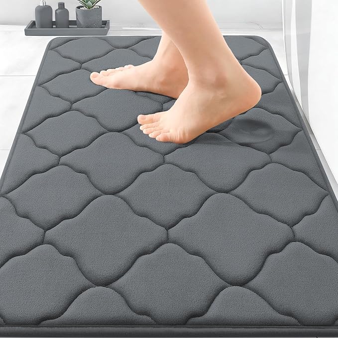OLANLY Memory Foam Bath Mat Rug 30x20, Ultra Soft and Absorbent Bathroom Rugs, Non-Slip, Comfortable, Machine Washable Bath Carpet for Bathroom Floor, Tub, Shower and Home Decor Accessories, Dark Grey