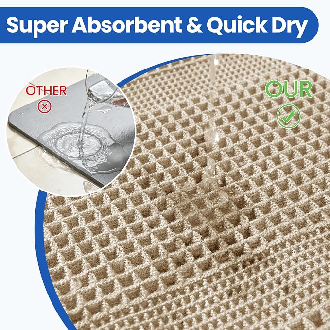 Waffle Bath Mat - Non Slip Bathroom Rugs - Washable Super Absorbent & Quick Dry Bath Mats with Tassels for Hallway Bedroom Laundry Room,17" x 24",Brown