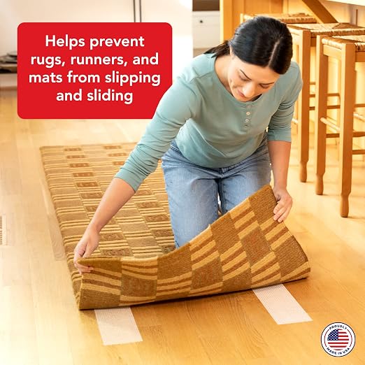 Rug Grip Rug Gripper Double Sided Non-Slip Residue Free Carpet Tape for Area Rugs and Runners - Works on All Floor Types including Hardwood, Tile, Carpet and Vinyl (4in" x 25ft)