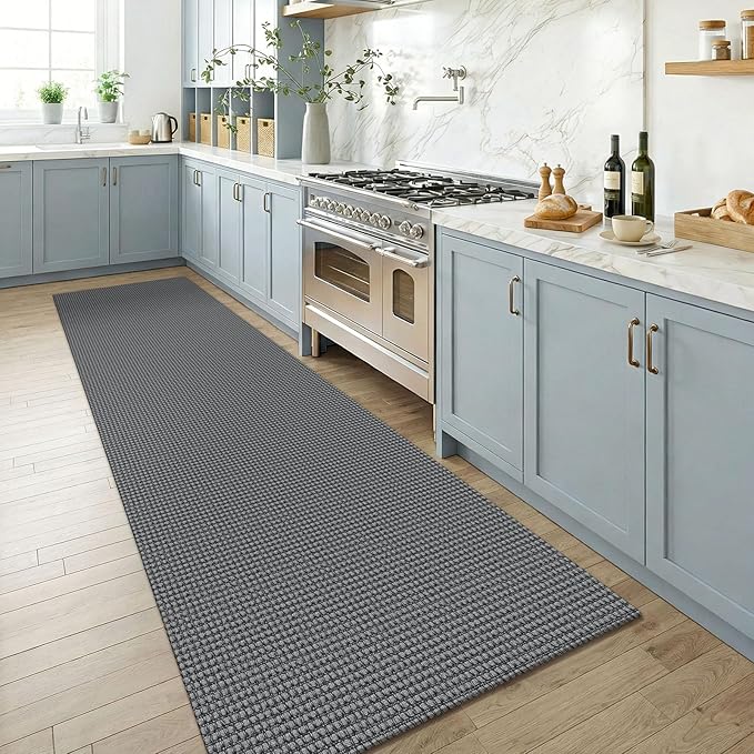 KOZYFLY Runners for Hallways 3x8 ft Washable Kitchen Runner Non Slip Rubber Backed Hall Runners Cotton Entryway Runner Rugs Floor Carpet for Indoor Backdoor Bedroom Kitchen, Grey/Dark Grey