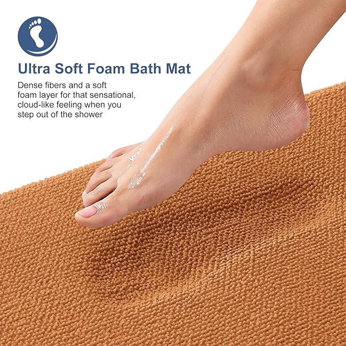 OLANLY Thick Memory Foam Small Bathroom Rugs 24x16, Extra Soft Absorbent Bathroom Mat, Quick Dry Bath Mats, Non-Slip, Machine Washable Carpet for Bathroom, Tub and Shower, Home Decor Accessories, Clay
